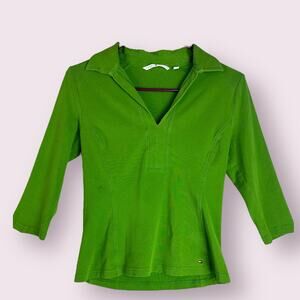 Vintage Y2K Tommy Hilfiger Lime Green Polo Shirt Women’s Blouse Medium